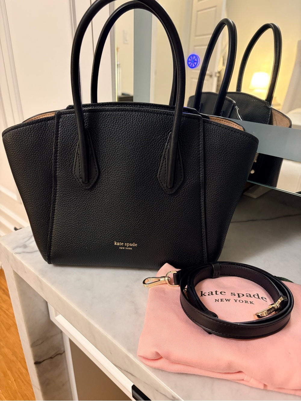 kate spade Black Pebbled Leather Satchel with Pink Dust Bag